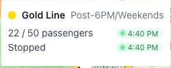 GoHoos bus popup showing Gold Line passenger count and last updated time